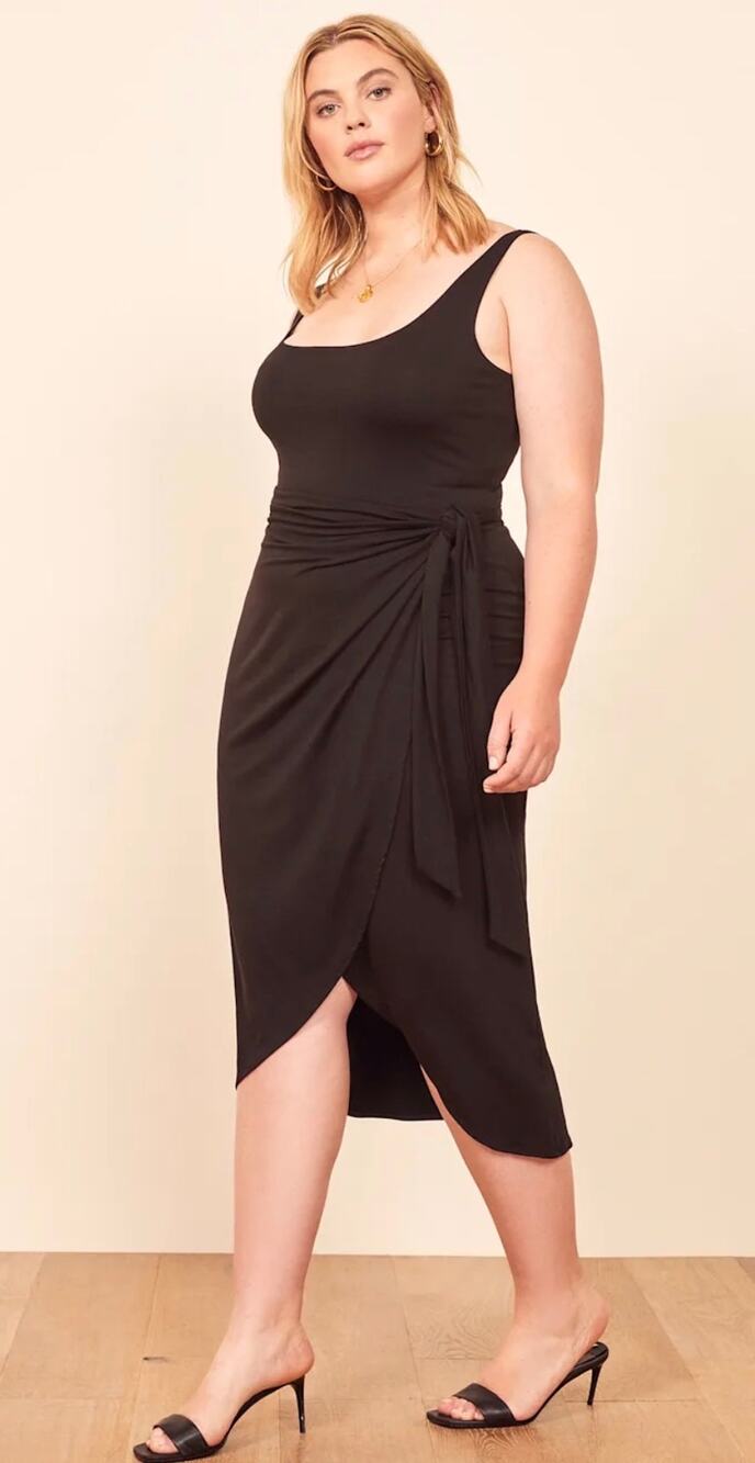 Reformation Midi Dress Kaila Black Knit Tank Side Tie Skirt